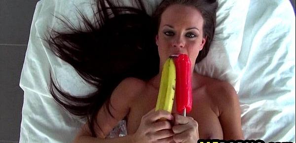  Freaky brunette plays with candy and her pussy Rahyndee 2